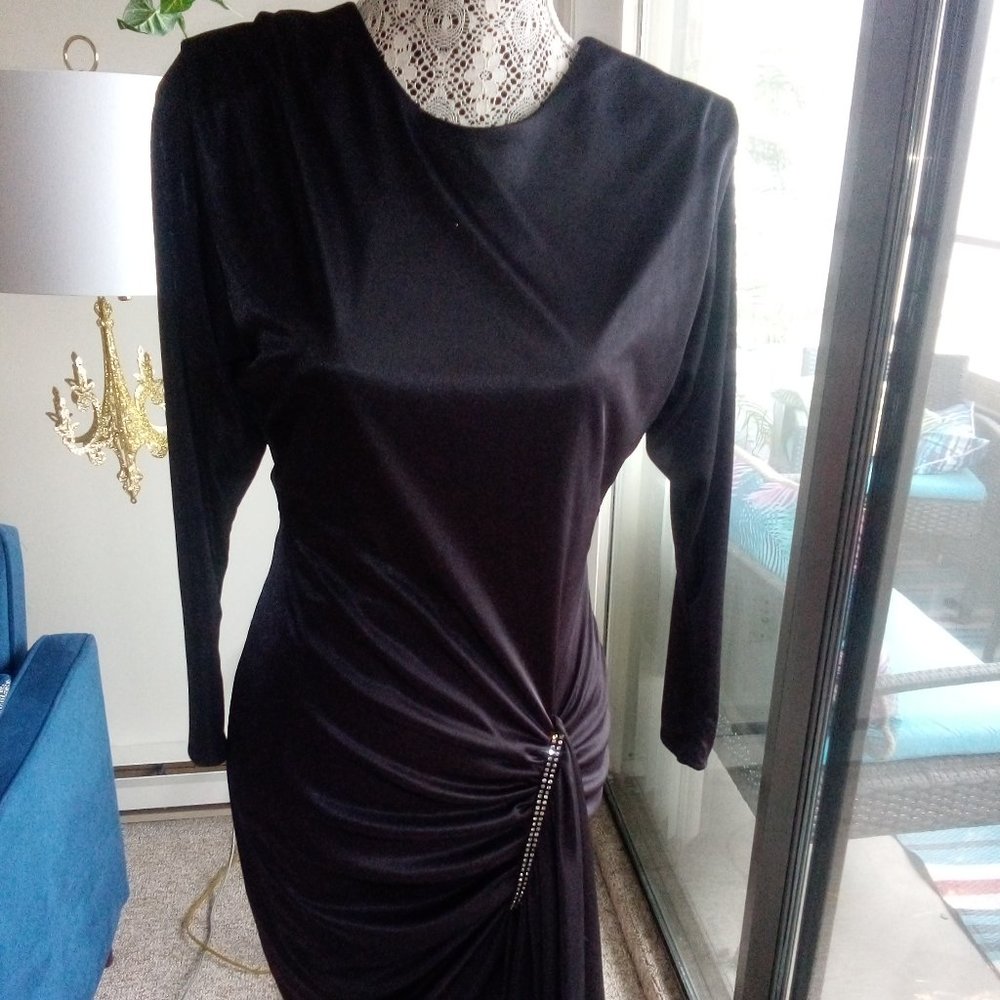 Vintage Black Rhinestone Dress M